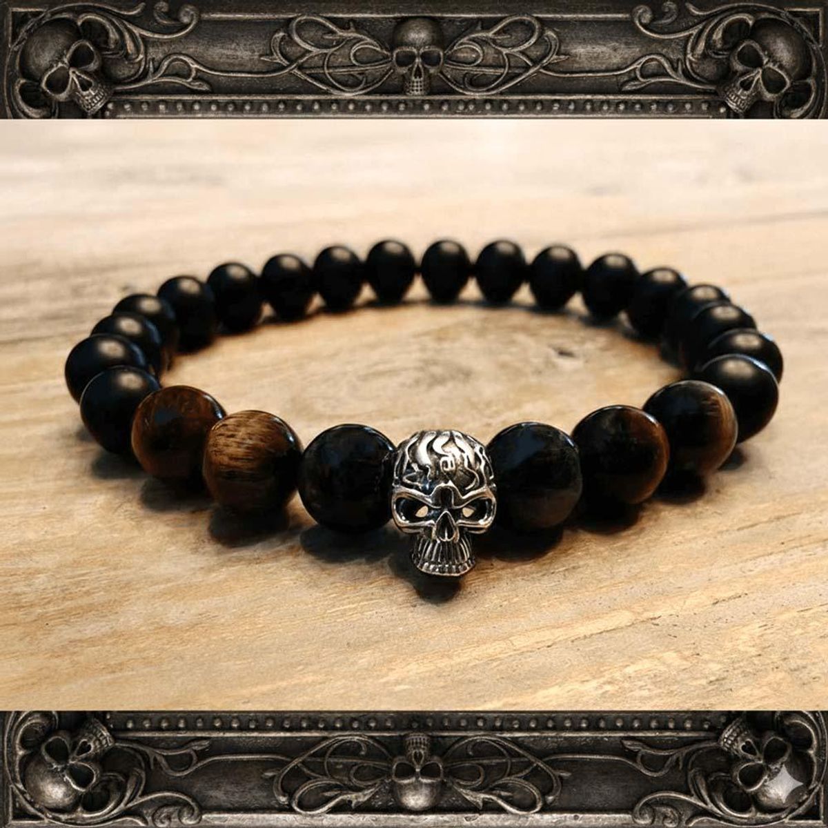 Skygge – armbånd med hodeskalle i oksidert sølv